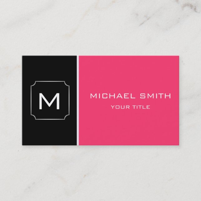 Plain Hot Pink & Black Elegant Professional Modern Business Card (Front)