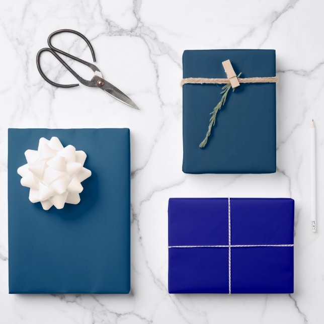 Plain Imperial Prussian Navy Blue Shades 3 Tones Wrapping Paper Sheets (Front)