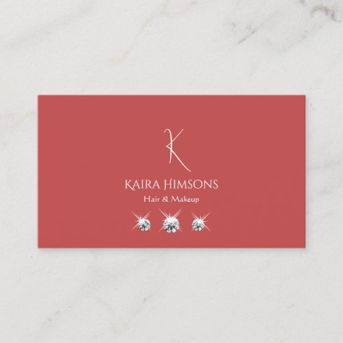 Plain Indian Red with Monogram and Sparkle Jewels Business Card