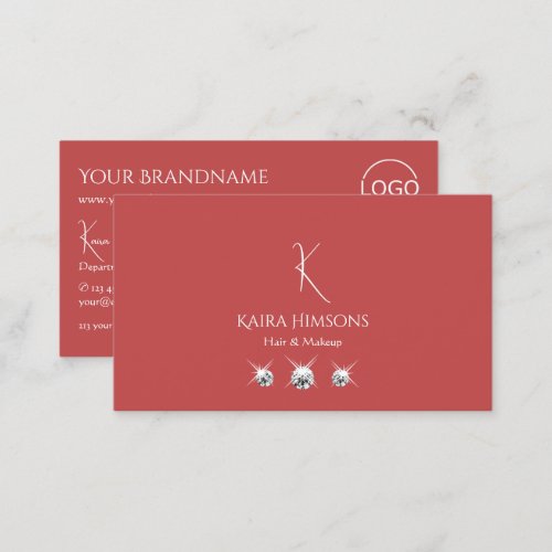 Plain Indian Red with Monogram Logo and Jewels Business Card