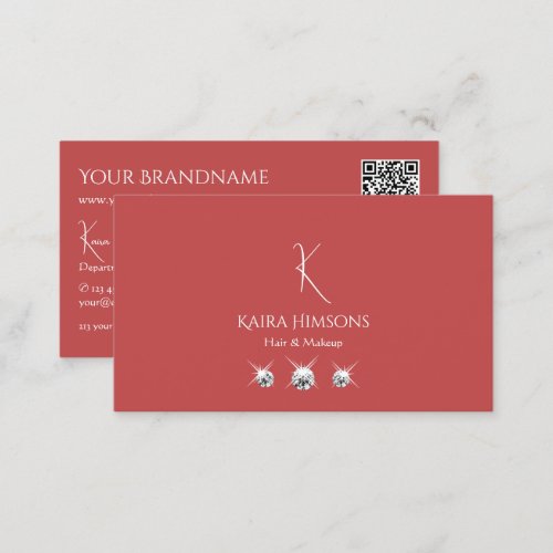 Plain Indian Red with Monogram QR_Code and Jewels Business Card