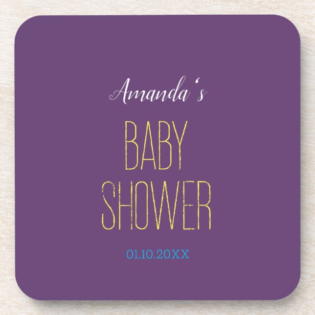 Plain Indigo Yellow Modern Minimalist Baby Shower Beverage Coaster (Front)
