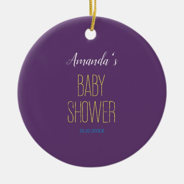 Plain Indigo Yellow Modern Minimalist Baby Shower Ceramic Ornament (Front)