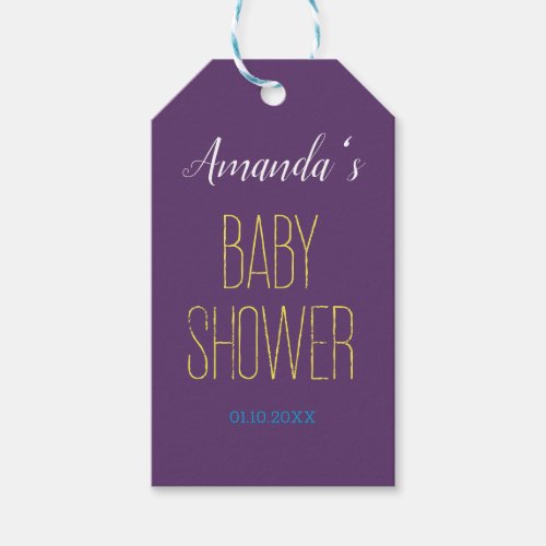 Plain Indigo Yellow Modern Minimalist Baby Shower Gift Tags