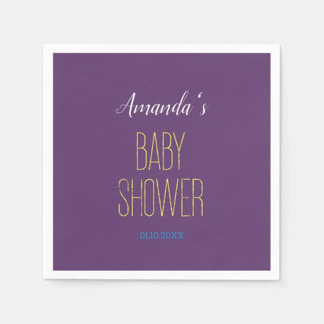Plain Indigo Yellow Modern Minimalist Baby Shower Napkins (Front)