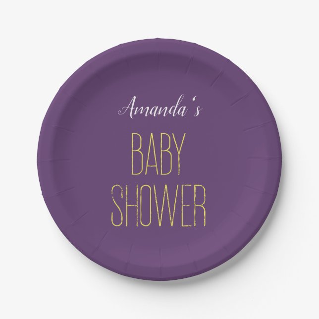Plain Indigo Yellow Modern Minimalist Baby Shower Paper Plates (Front)