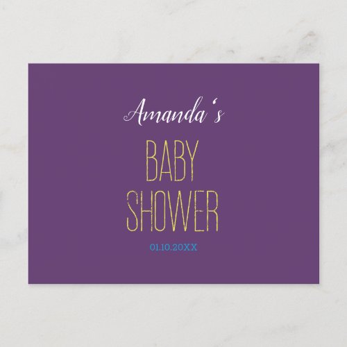 Plain Indigo Yellow Modern Minimalist Baby Shower Postcard