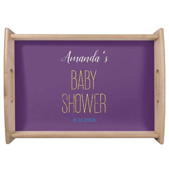 Plain Indigo Yellow Modern Minimalist Baby Shower Serving Tray (Front)