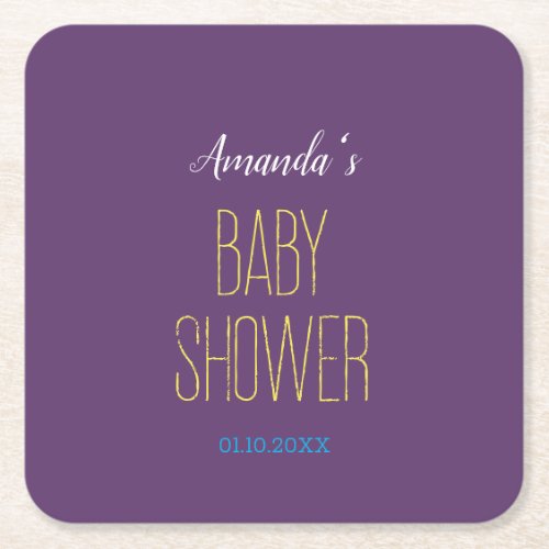 Plain Indigo Yellow Modern Minimalist Baby Shower Square Paper Coaster