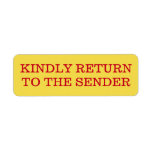 [ Thumbnail: Plain "Kindly Return to The Sender" Label ]