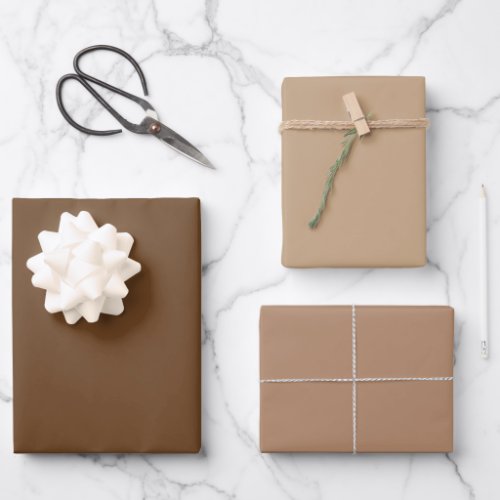 Plain Kobicha Taupe Latte Brown Shades 3 Tones Wrapping Paper Sheets