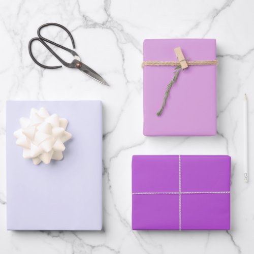 Plain Lavender Plum Orchid Purple Shades 3 Tones Wrapping Paper Sheets