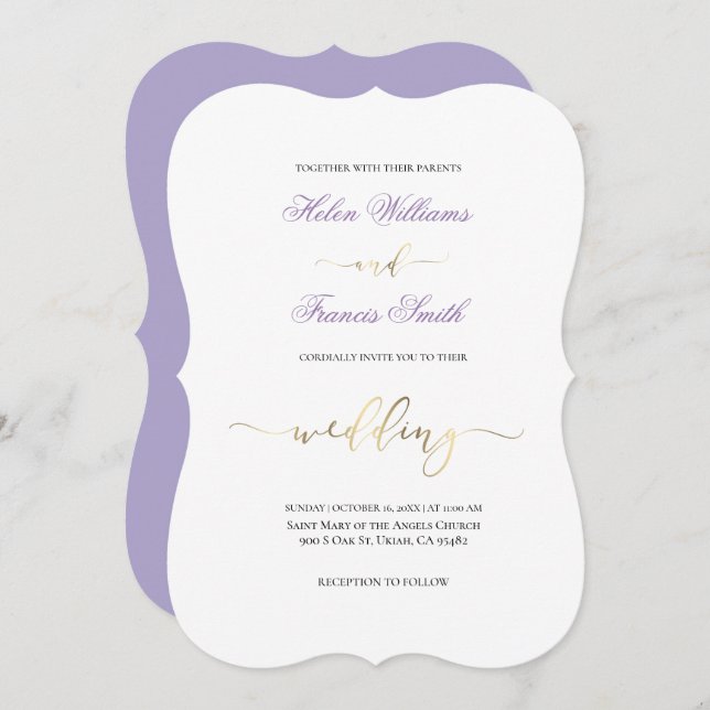 plain lavender wedding invitation (Front/Back)