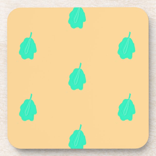 Plain leaves set design Hard plastic coaster (Front)