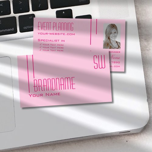 Plain Light Baby Pink with Monogram and Photo Business Card