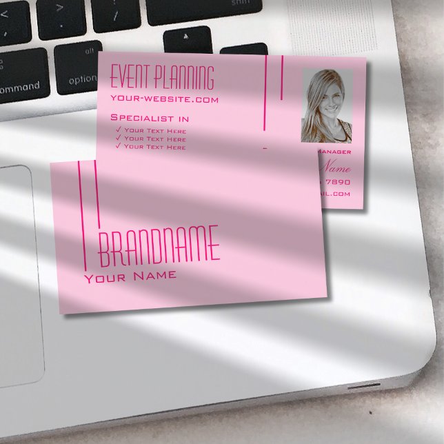Plain Light Baby Pink with Photo Simple and Modern Business Card (Creator Uploaded)