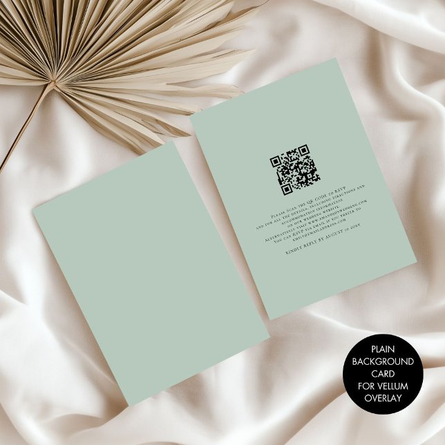 Plain Light Sage Background for Vellum Overlay Invitation (Front and back view)