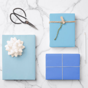 Plain Light Sky Flower Blue Shades 3 Tones Wrapping Paper Sheets