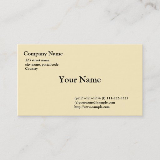 Customizable plain, light yellow business card template