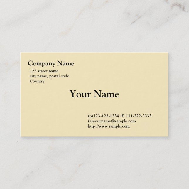 plain, light yellow business card (Front)