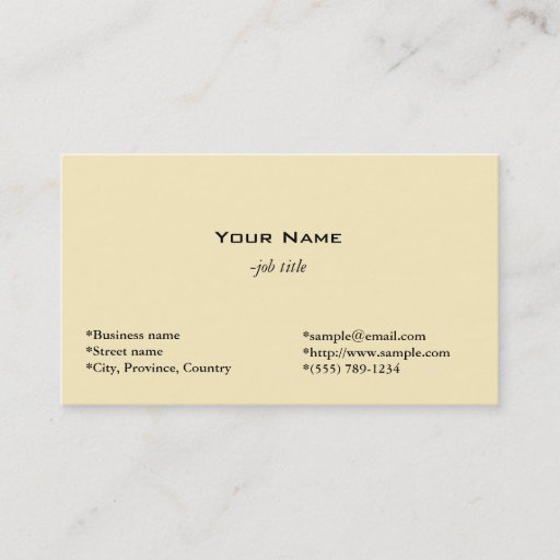 Customizable plain, light yellow business card.