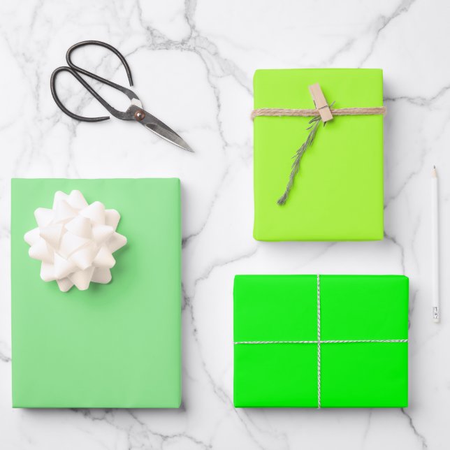 Plain Light Yellow Lime Green Shades 3 Tones Wrapping Paper Sheets (Front)