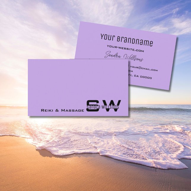 Plain Lilac Simple with Monogram Chic Light Purple Business Card (Creator Uploaded)