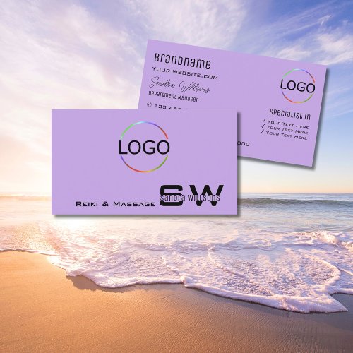 Plain Lilac with Monogram and Logo Light Purple Business Card