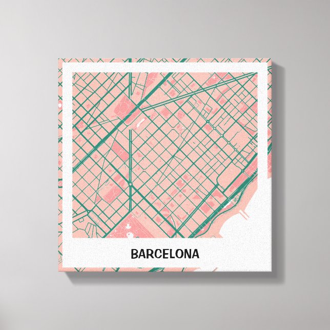 Plain map of Barcelona - Rosa-verde Canvas Print (Front)