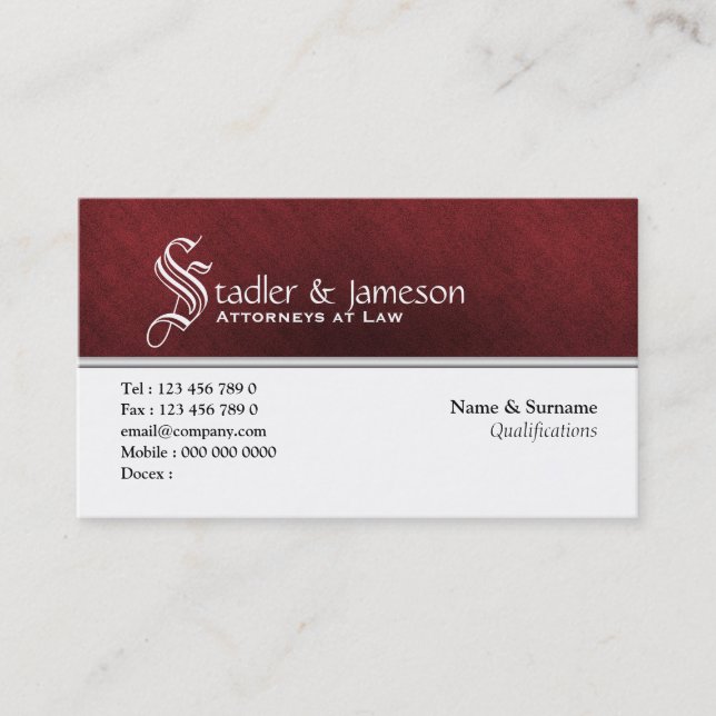 Plain masculine monogram red white business card (Front)
