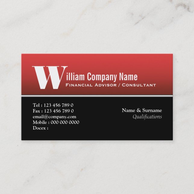 Plain masculine professional red black white business card (Front)