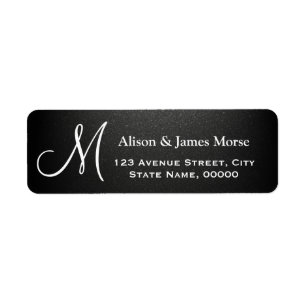 Plain Matte Black with White Font Monogram Wedding Label