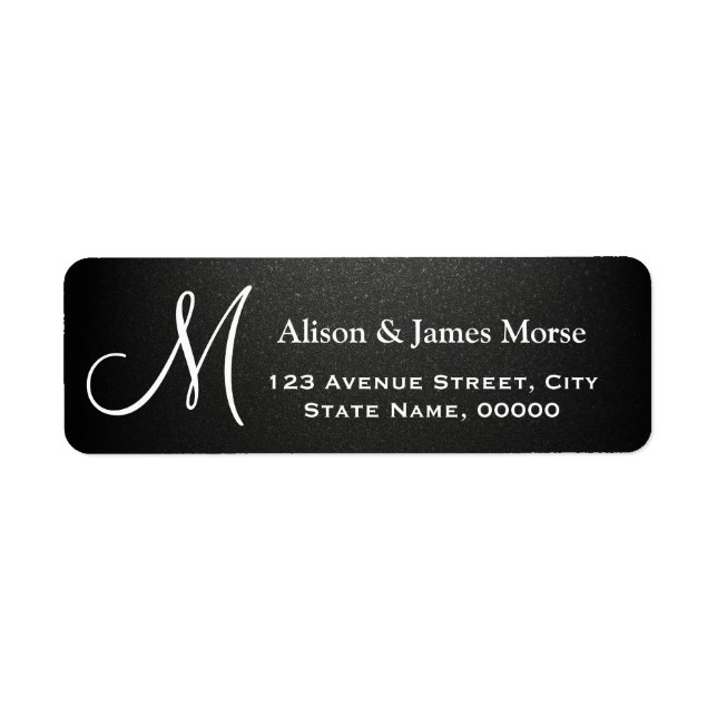 Plain Matte Black with White Font Monogram Wedding Label (Front)