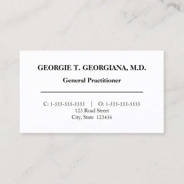 Plain Medical Professional Business Card (Front)
