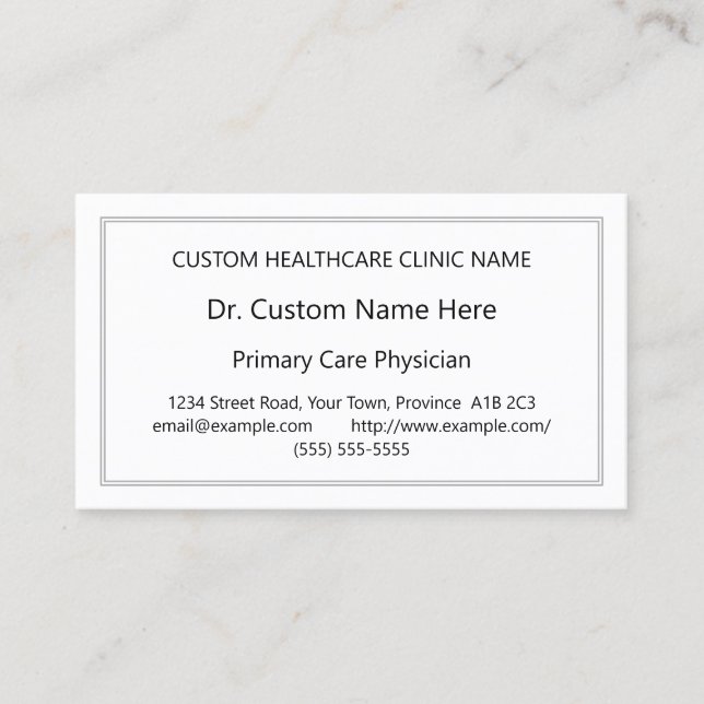 Plain Medical Specialist Business Card (Front)