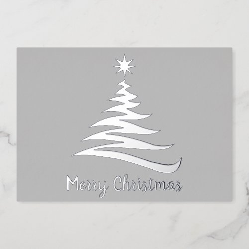 Plain Merry Christmas Tree Foil Silhouette Foil Holiday Card