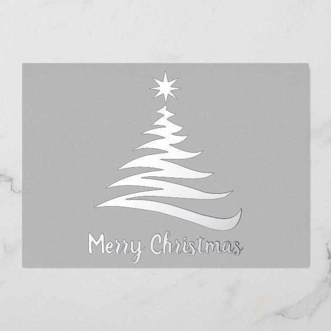 Plain Merry Christmas Tree Foil Silhouette Foil Holiday Card (Front)