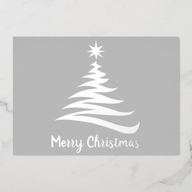 Plain Merry Christmas Tree Foil Silhouette Holiday Card (Front)