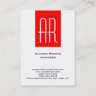 Plain minimalist black white red stripe monogram business card