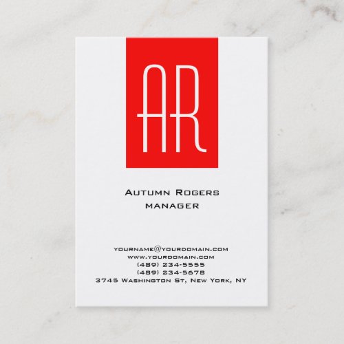 Plain minimalist black white red stripe monogram business card