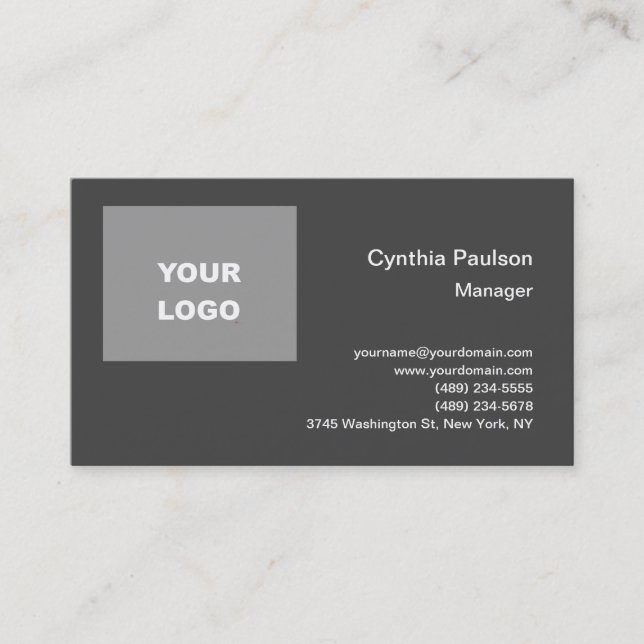 Plain Minimalist Modern Add Your Logo Grey Business Card (Front)