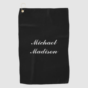 Plain Minimalist Modern Calligraphy Black Color Golf Towel
