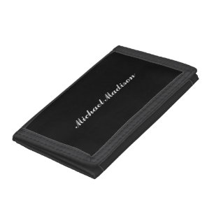 Plain Minimalist Modern Calligraphy Black Color Trifold Wallet