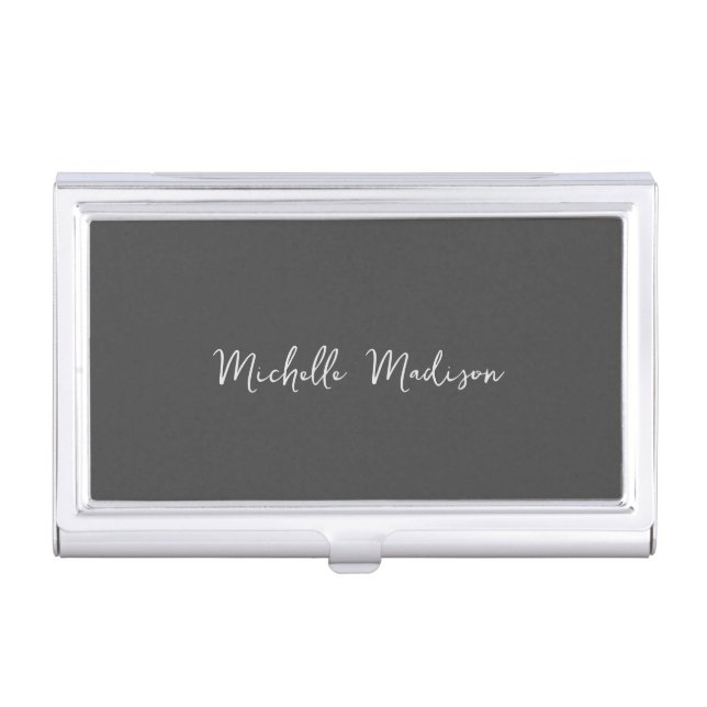 Plain Minimalist Modern Handwriting Calligraphy Business Card Case (Front)