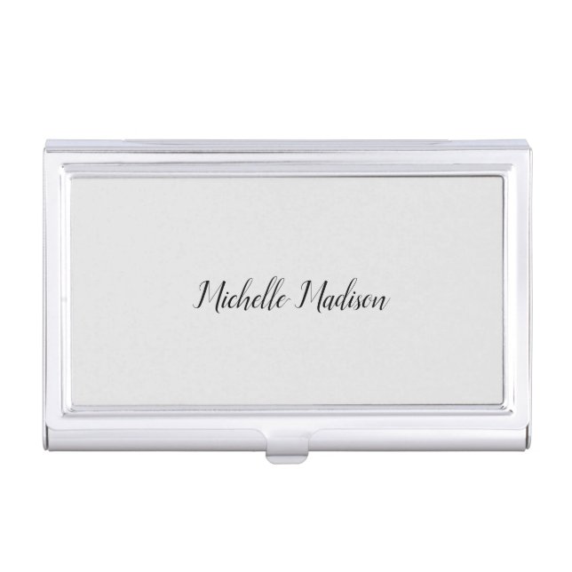 Plain Minimalist Modern Handwriting Calligraphy Business Card Case (Front)