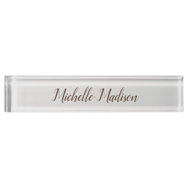 Plain Minimalist Modern Handwriting Calligraphy Desk Name Plate (Front)