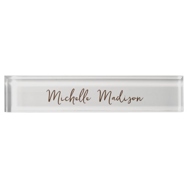 Plain Minimalist Modern Handwriting Calligraphy Desk Name Plate (Front)