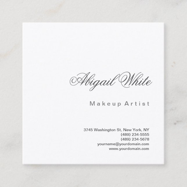 Plain Minimalist Modern Simple Makeup Artist Square Business Card (Front)