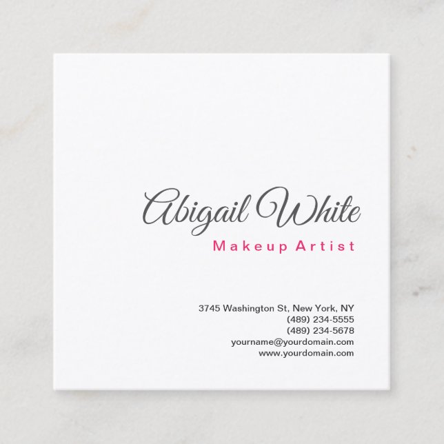 Plain Minimalist Modern Simple White Makeup Artist Square Business Card (Front)