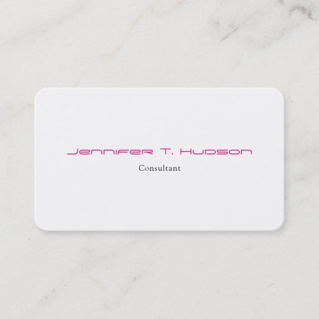 Plain Minimalist Pink White Feminine Elegant Business Card (Front)